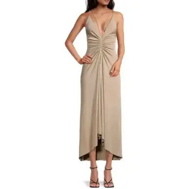 Significant Other Sassari Strappy Ruched Midi Dress Beige Size 6