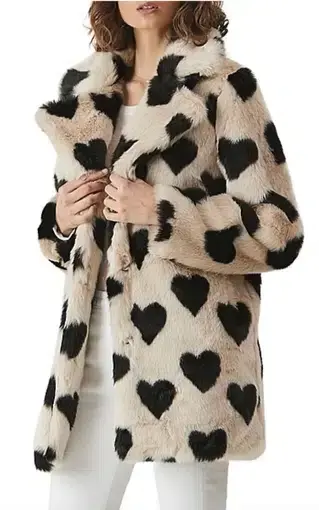 Ena Pelly Minimalist Faux Fur Jacket Love Hearts Size 8