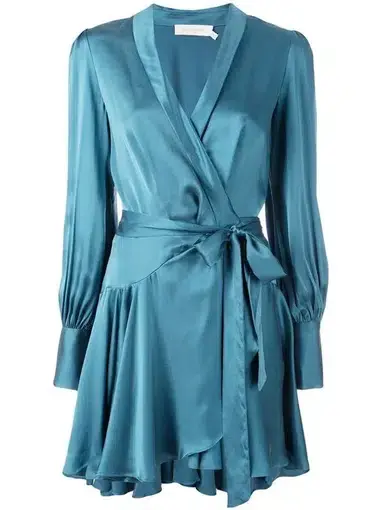 Zimmerman Silk Wrap Mini Dress Bluegreen teal