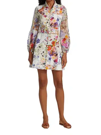 Zimmermann Prima Belted Mini Dress Patchwork Floral Print Size 0P/Au 6 