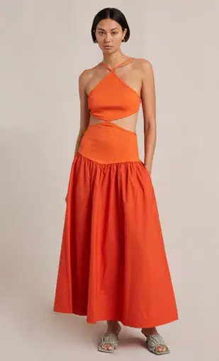 Bec and Bridge Ula Cut Out Maxi Dress in Chilli Orange Size 8