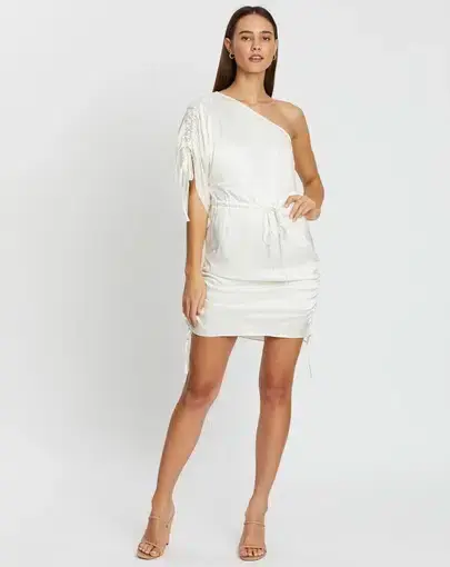 Shona Joy Dalton One Shoulder Ruched Mini Dress White Size 8