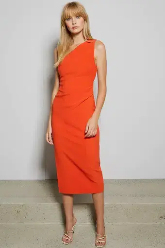 Bec & Bridge Ulla Asym Midi Dress in Blood Orange Size 10