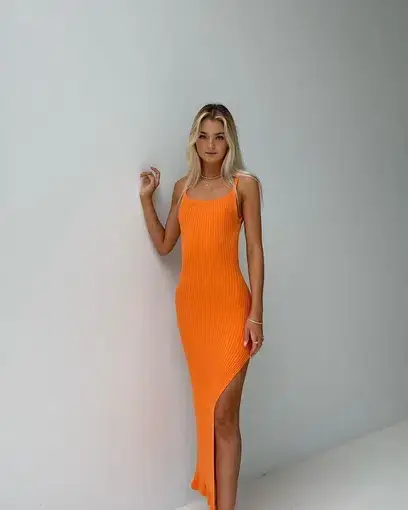 Isabelle Quinn Ashton Knit Maxi Dress Citrus Orange Size 10
