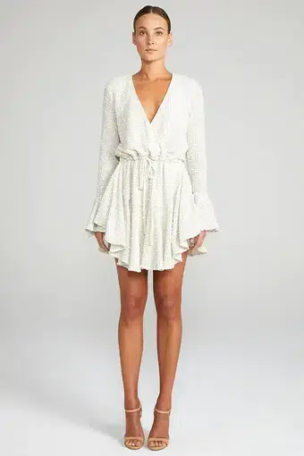 Shona Joy Aimee Frill Cuff Drawstring Mini Dress White Size 8 