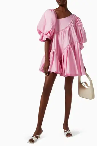 Aje Casabianca Braided Asymmetrical Puff Sleeve Mini Dress Pink Size 10