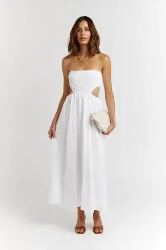 Dissh Nell Linen Midi Dress White Size 8