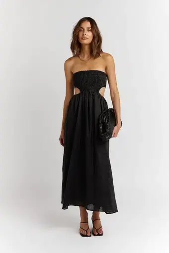 DISSH Nell Linen Midi Dress Black Size 8