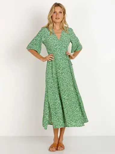 Faithfull the Brand Rivera Midi Dress Green Size 6