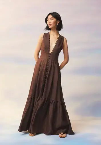 Joslin Studio Marion Maxi Linen Dress Brown Size 12
