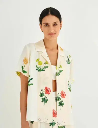 Oroton Floral-Print Revere Shirt Print Size 8 