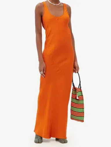  Marques'Almeida Cutout Back Linen Blend Satin Dress in Orange Size S / Au 8