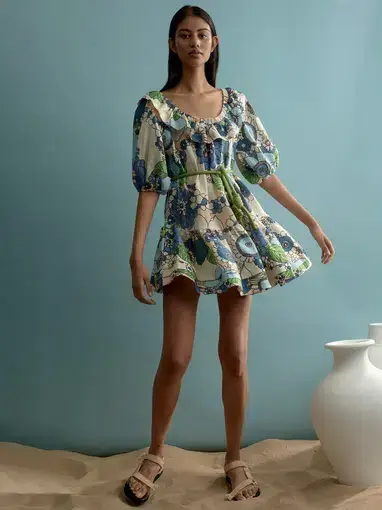 Alemais Farrah Ruffle Mini Dress Print Size 8