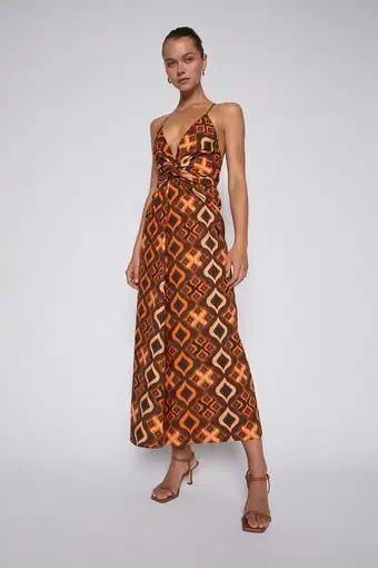 Scanlan Theodore Tile Print Cotton Dress Caramel Size 8