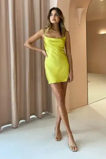 Shona Joy Gala Bias Mini Slip Dress Lime Green Size 6