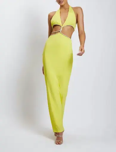 Meshki Nicha Diamante Cut Out Midi Dress Yellow Size 10