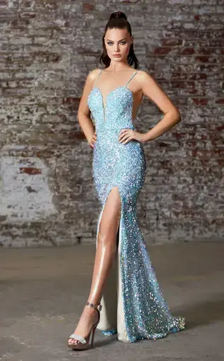 Mia Bella The Dallas Gown in Baby Blue Sequin Size 10