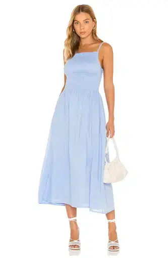 Faithfull the Brand Nolie Midi Dress in Plain Cornflower Blue Size 10