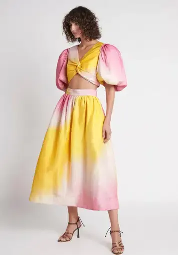 Aje Cloud Burst Midi Skirt in Tie Dye Pink Size 8