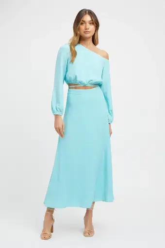 Kookai Brady Long Sleeve Top Size 36 and Midi Skirt Size 38 Set Blue Aqua gingham