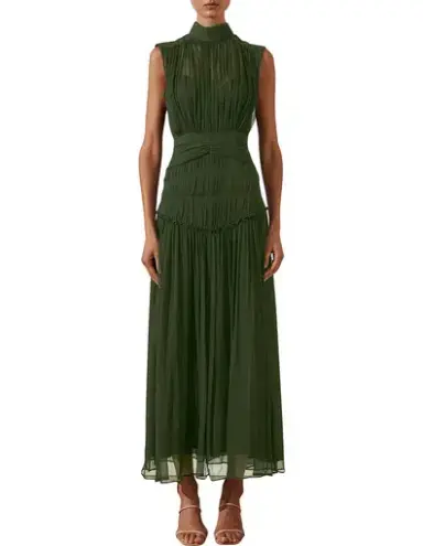 Shona Joy Clemence High Neck Midi Dress Green Size 6