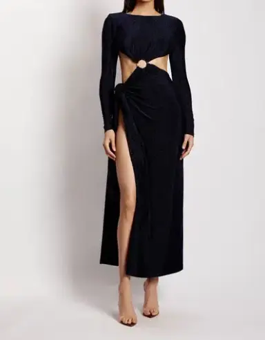 Meshki Christina Backless Maxi Wrap Dress Navy Shimmer Size 6
