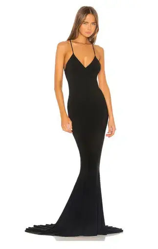 Norma Kamali Low Back Slip Mermaid Fishtail Gown In Black Size 6