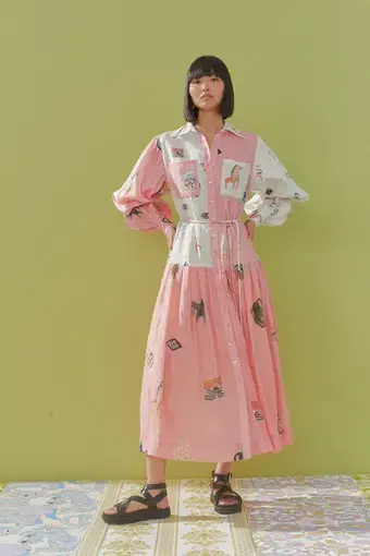 Alemais Cleo Patchwork Midi Dress Pink Size 0