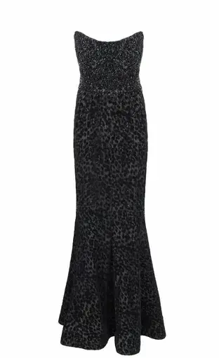Rachel Gilbert Eva Gown Black Animal Print Size 8 