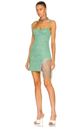 Area NYC Pearl Drop Fringe Mini Dress Multi Green Size 6