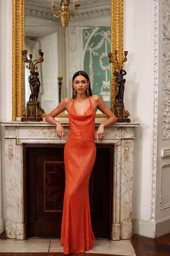 Alamour the Label Stella Gown Orange Sequin Size XS