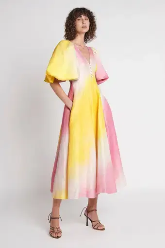 Aje Cloud Burst Midi Dress Tie Dye Pink Size 12