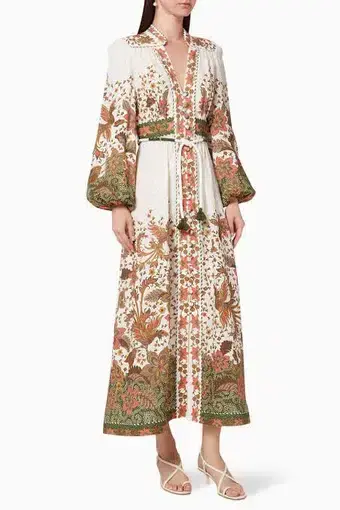 Zimmermann Empire Batik Floral Print Linen Dress Size 12