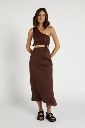 Dissh Keating Choc Linen Knot Mini Dress Brown Size S