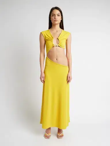Christopher Esber The Quartz Disconnect Torso Cap Sleeve Dress Yellow Size 6 