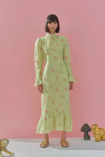 Alemais Clementine Midi Dress Green Floral Print Size 10