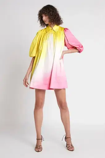 Aje Cloud Burst Smock Mini Dress Tie Dye Pink Print Size 8