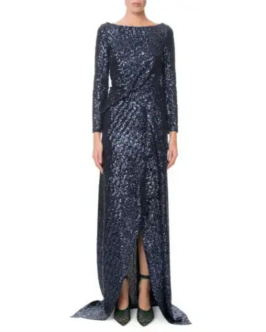 Roland Mouret Navy Blue Sequinned Gown Dress Size 10