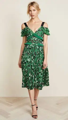 Self Portrait Cold Shoulder Floral Printed Midi Dress in Green Hotsell Print Size 10