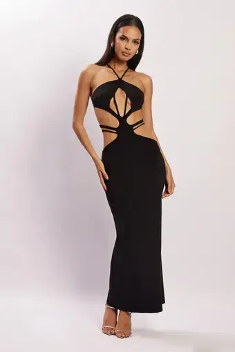 Meshki Eden Halter Strappy Cutout Maxi Dress Black Size S