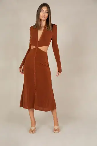Misha Collection Salona Midi Dress Copper Brown Size M