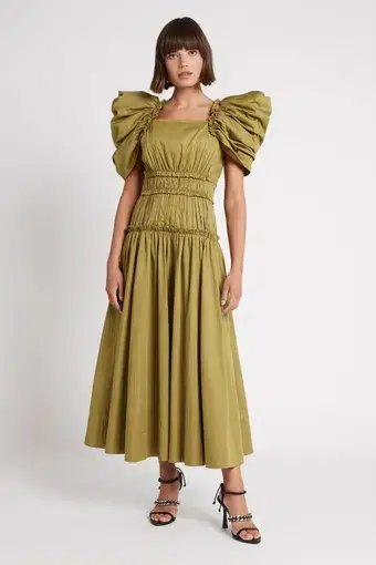 Aje Frequency Butterfly Sleeve Dress in Olive Green Size 8 
