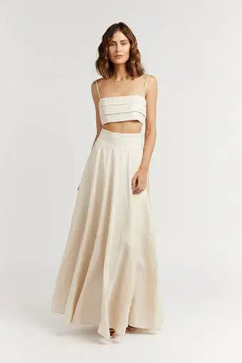 Dissh Aisle Pearl Linen Long Skirt Cream Size 12