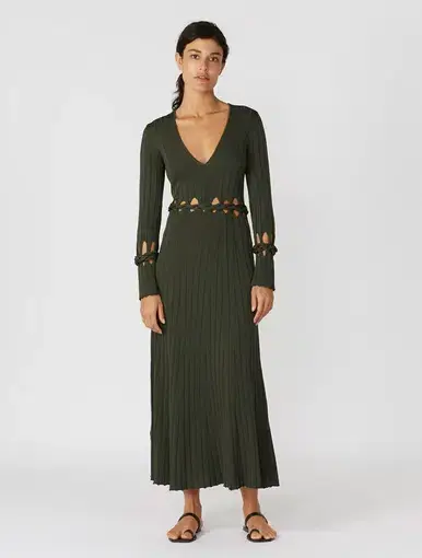 Dion Lee Braid Long Sleeve Dress Olive Green Size 8