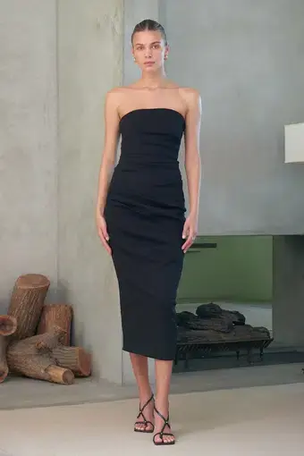 Misha Collection Calandra Bonded Crepe Midi Dress Black Size 6