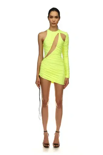 David Koma One Sleeve Cut Out Mini Dress Yellow Size 12