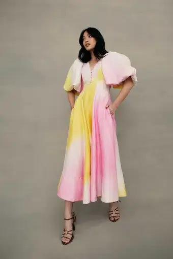 AJE Cloud Burst Midi Dress Tie Dye Pink Size 6