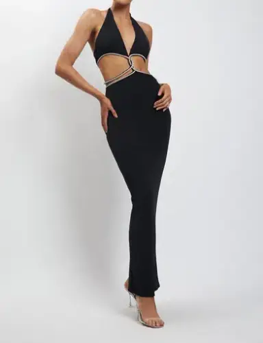 Meshki Nicha Diamante Cut Out Midi Dress Black Size XS