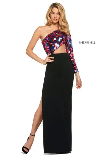 Sherri Hill No.53466 Midi Dress Black Multi Size 4 