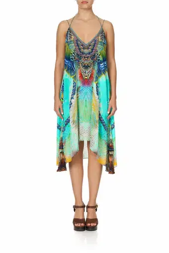 Camilla V-Neck Strappy Flare Dress Reef Warrior Print Size 12